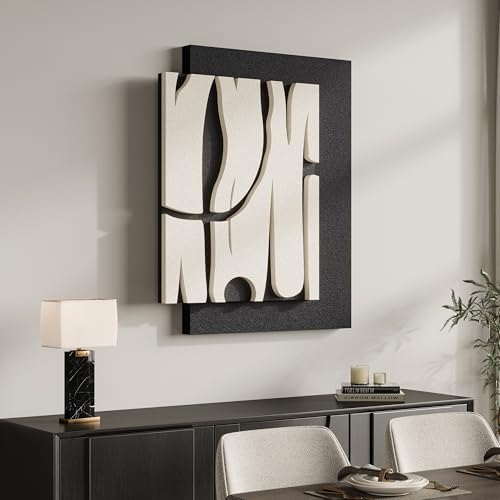 3D Black and White Abstract Wall Art, Modern Textured Artwork for Walls