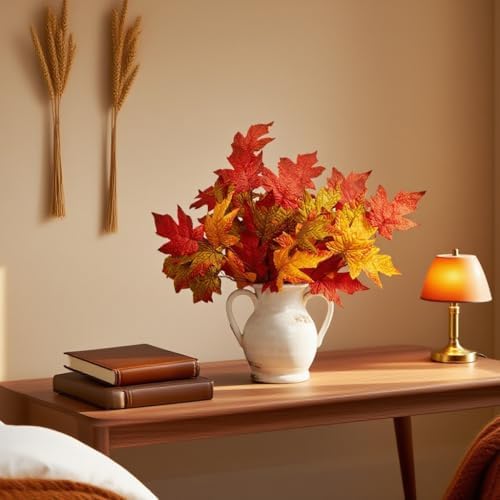 6 Pcs Fall Leaves Stems Fall Maple Leaves Silk Autumn Leaf Branch