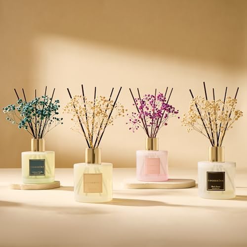 COCORRÍNA Reed Diffuser - Clean Linen 17 Fl.oz Reed Diffuser with 8 Sticks Scented Diffuser with Preserved Flowers for
