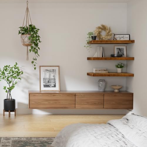 QEEIG 12" Deep Floating Shelves for Wall (Brown, Set of 3, 23.6" x 12")