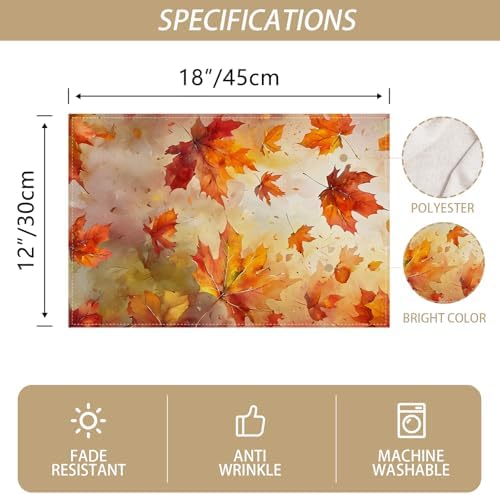 Rvsticty Fall Placemats Set of 4,Thanksgiving Decorations for Home Decor