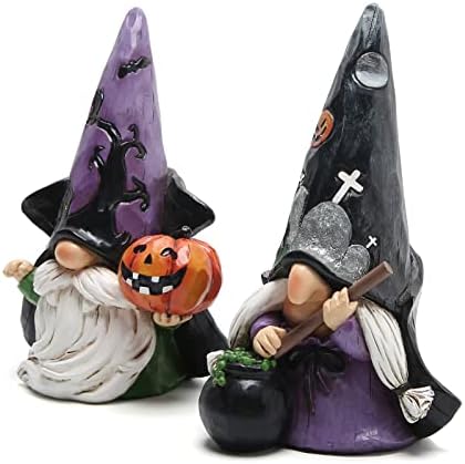 Hodao 2pcs Halloween Gnomes Decoration, Resin Gothic Witchy Figurines Decor
