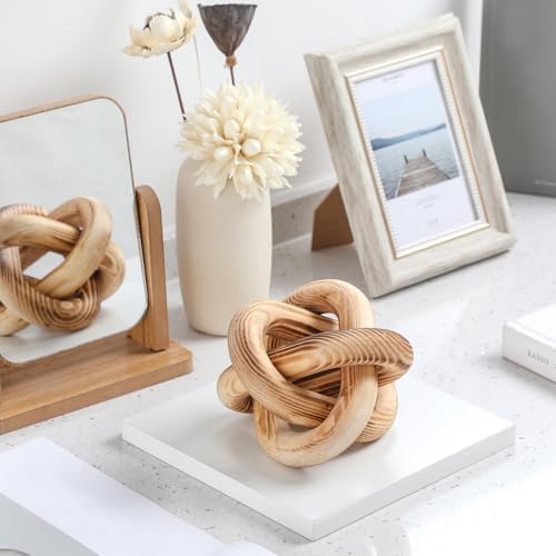 Yalikop 3 Link Wood Knot Decor Rustic Table Shelf Accents, Burnt