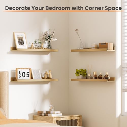 upsimples Floating Shelves for Wall Decor Storage, Natural, 6Pcs, 23.6''