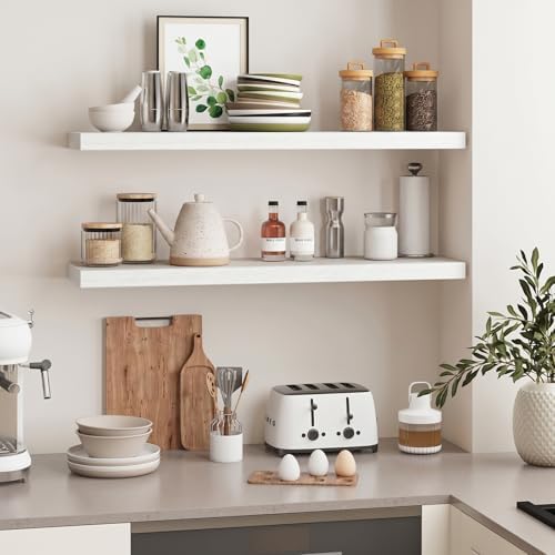Fixwal Floating Wall Shelves for Decor (White, Set of 2, 35.4Inch)