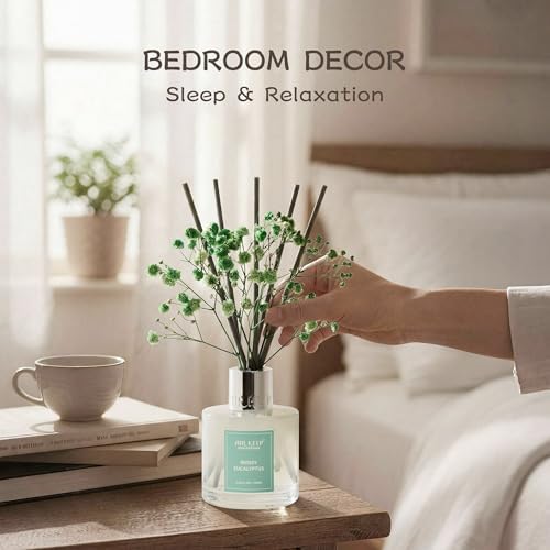 Airkeep Reed Diffuser Set,3.38 fl oz (100 ml) - Moss Eucalyptus Oil Diffusers with 8 Reed Sticks, Home Fragrance Reed