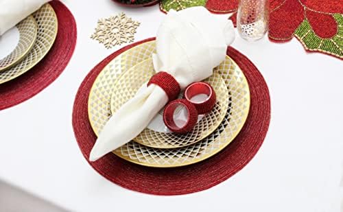 COTTON CRAFT Glitz Handmade Beaded Napkin Rings - Set of 12 - Red