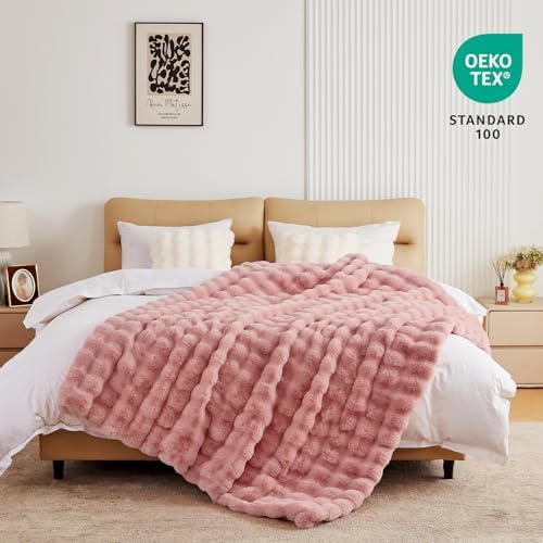 BENVWE Faux Fur Throw Blanket for Couch Bed - Fluffy Soft Thick Bubble Blanket for Living Room Home Decor - Mothers Day