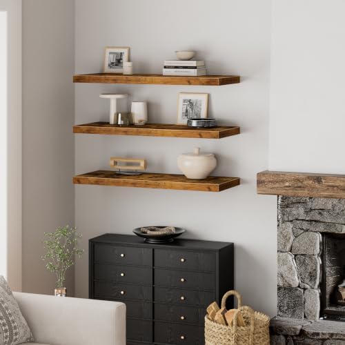 QEEIG 12" Deep Floating Shelves for Wall (Brown, Set of 3, 35.4" x 12")
