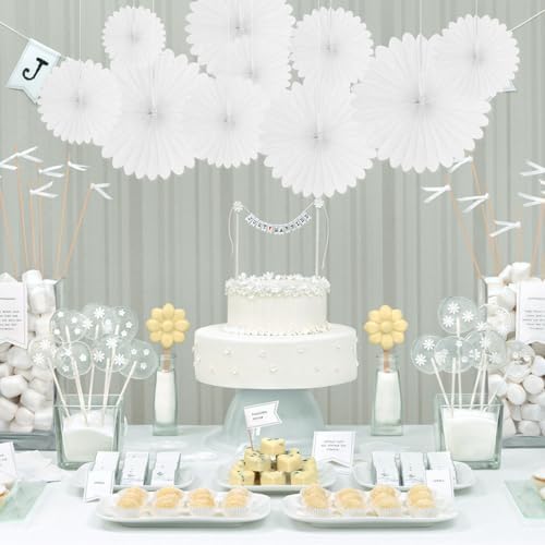 20 Pcs White Hanging Paper Fan, Hanging Honeycomb Round Paper Fans for Weddings, Birthdays, Christmas, Baby Showers, Classroom, Events Ceiling Party Supplies Decorations