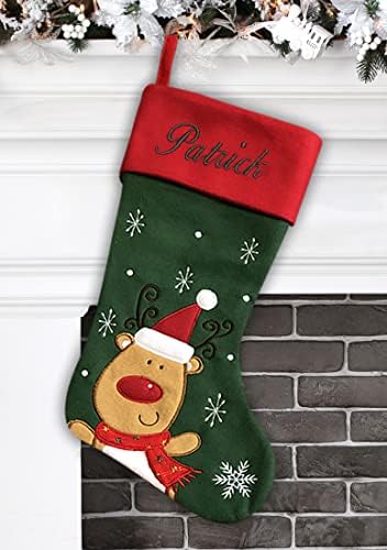 Personalized Christmas Stocking - Snowman Design - Embroidered Name - Large 18.5inch, Traditional Red and Green, Family Holiday Season Decor