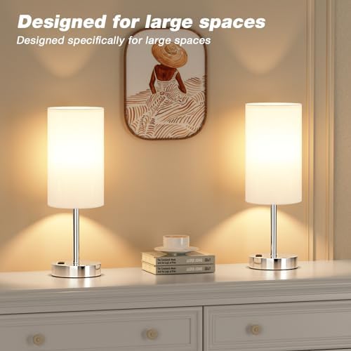 Fenmzee 17.4" White Lamp for Bedroom - Dimmable Touch, USB A+C, AC Outlet