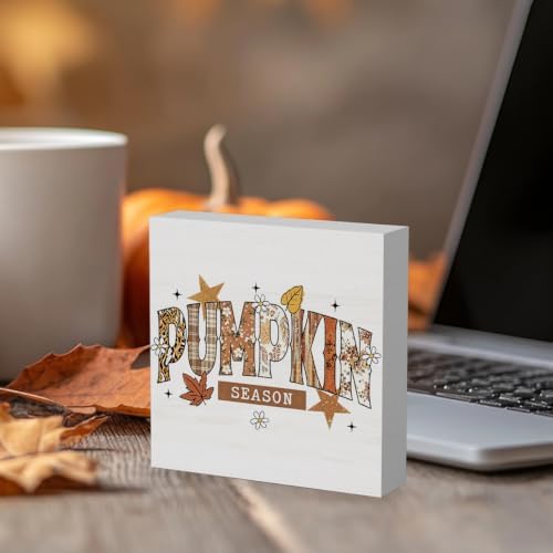 Pumpkin Season Sign Fall Thanksgiving Decorations for Home 5 X 5 Inch