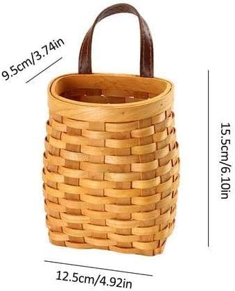 Hand-Woven Wood Storage Basket Portable Wall Hanging Flower Basket Organizer Fruit Vegetable Rattan