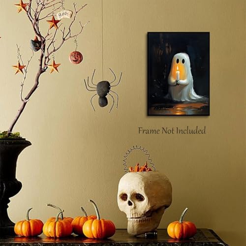 ILLBDR Halloween Ghost Holding Candle Canvas Wall Art Poster 12x16 inch