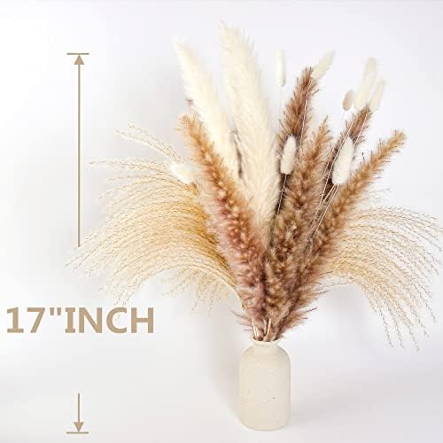Natural Dried Pampas Grass Decor, 100 PCS Pampas Grass Contains White Bunny Tails Dried Flowers, Reed Grass Bouquet for