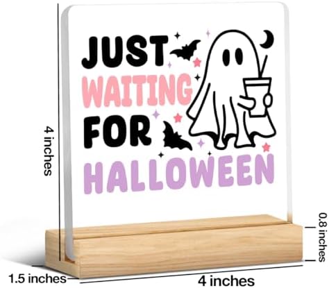 Halloween Coffee Sign Decor Decorations for Home Office Coffee Bar Station Table Just Watting for Halloween Acrylic Sign Funny Ghost Desk Decor Gift for Women