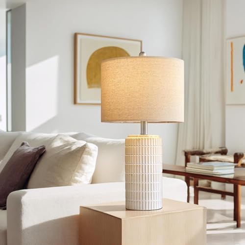 PoKat 24" Modern Ceramic Table Lamps Set of 2 for Bedroom, White Bedside Lamps for Night Stands, Farmhouse Desk Decor