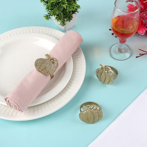 Alpha Living Home Pumpkin Napkin Rings, Antique Gold, Set of 12