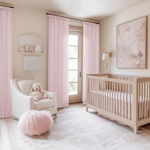 Light Pink Linen Pinch Pleat Curtains 90 Inch Length 2 Panels Set 40x90