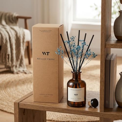 WEALD TRIBE Flower Reed Diffuser Set Cashmere Vanilla Scent for Bathroom Air Fresheners | 4.0 fl oz Fragrance Oils with