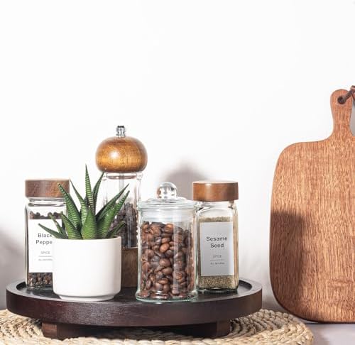 Round Decorative Tray Wood Bathroom Counter Organizer Farmhouse Kitchen Decor / Walnut / Set of 10
