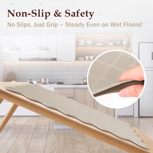 Arenarug Upgrade Scalloped Kitchen Mats for Floor 2PC, Khaki Kitchen Rugs
