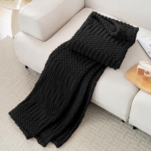 Black Throw Blanket - Soft & Fluffy Fleece, Cute & Aesthetic, Perfect for Sofa, Couch, Chair, Bed, Living Room &