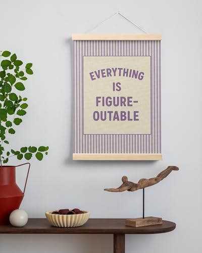 FGFK Everything Is Figureoutable Positive Affirmations Wall Art Poster Hanger Frame, Retro Purple Inspirational Canvas