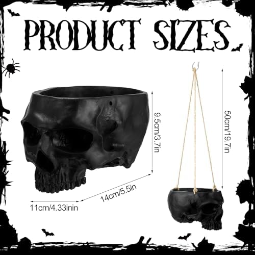 2 Pack Halloween Hanging Skull Planter with Rope