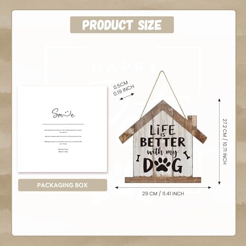 Smile Pet Wooden House Shaped Door Hanger,Life is Better with My Dog and Dog Paw Print Bone Door Sign for Pet Lover Home Front Door Porch Wall Decorations
