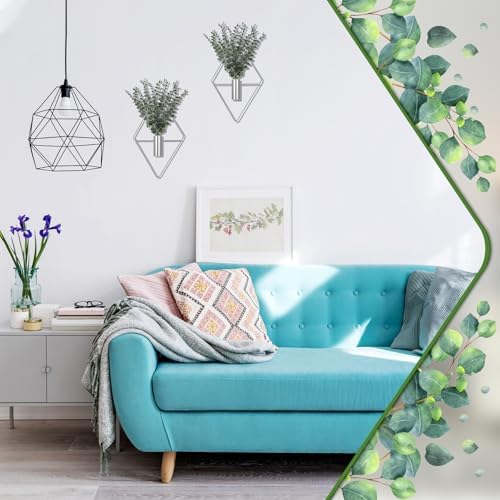 Jexine 2 Pcs Hanging Artificial Planters Wall Decor, Chrome, Eucalyptus