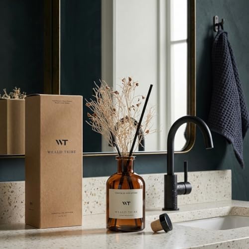 WEALD TRIBE Flower Reed Diffuser Set Clean White Linen Scent for Bathroom Air Fresheners | 4.0 fl oz Fragrance Oils
