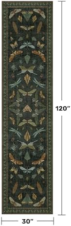 Dark Green 2'6"x10' Long Runner Rugs for Hallway - Boho Wide Washable Non Slip Indoor Entryway Rug, Low Pile Vintage
