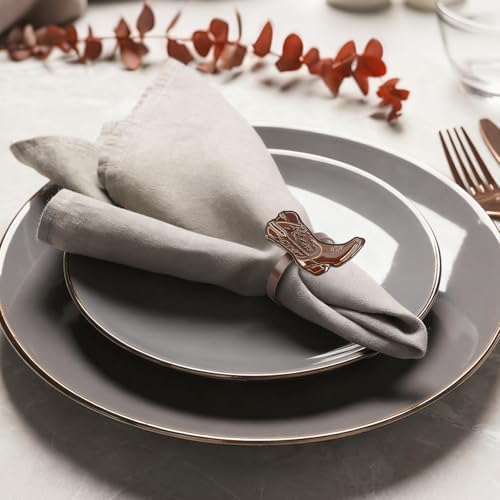 24PCS Western Party Decorations Cowboy Boot Napkin Rings Rustic Farmhouse Western Napkin Holder Metal Tissue Rings Buckles Cowboy Birthday Party Supplies