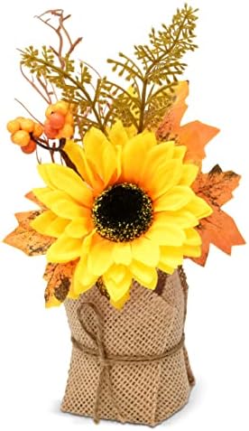 Fall Burlap Floral Arrangements – Set of 3 Artificial Sunflower, Pumpkin