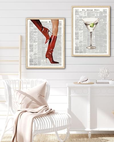 EcoHest 16x20 in Red Boots Newspaper Framed Wall Art