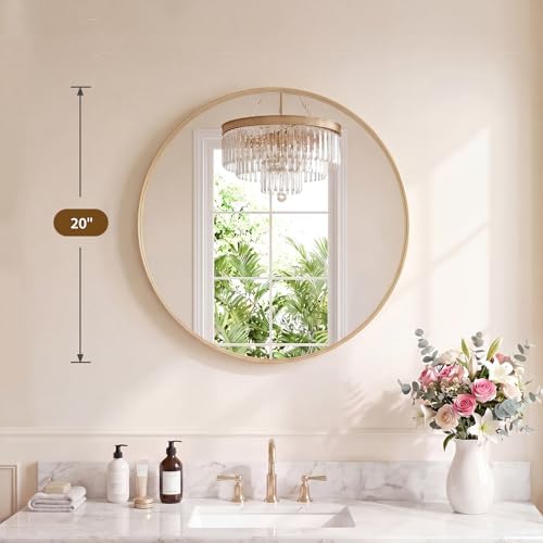Bathroom Round Mirror for Over Sink, 20 Inch Wall Circle Mirror with Matte Metal Frame, Modern Wall Mount Vanity