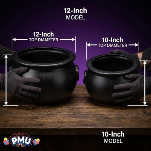 PMU Halloween Cauldron 2pc- 12", 10" Witch Plastic Cauldron bowl Black, For Halloween Decor