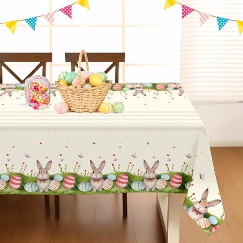 Childom 3 Pack Easter Decorations Easter Tablecloths Disposable Plastic Tablecloths 54"x108" Bunny Table Cloths Rectangle Tables for Party Supplies,Holiday Table Covers for Home Dinner Outdoor Picnic