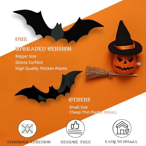 TDHDIKE Halloween Bats Decorations Wall Decor 140pcs Black PVC Bat Stickers