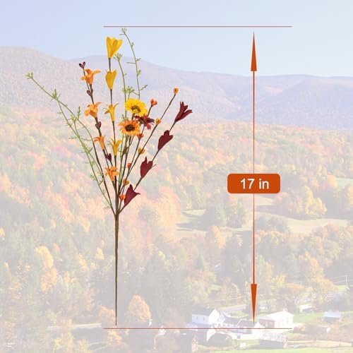 JINGHONG Artificial Fall Flowers 12 Pack Floral Picks 17" Tall Forsythia Stems with Berries for Autumn Flower Arrangements Centerpieces Indoor Outdoor Decorations
