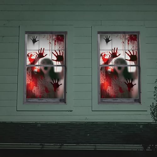 2PCS Halloween Giant Spooky Scary Window Posters - Creepy Party Decoration Haunted House Door Cover Creepy School Dormitory Window Cover 60" x 60"