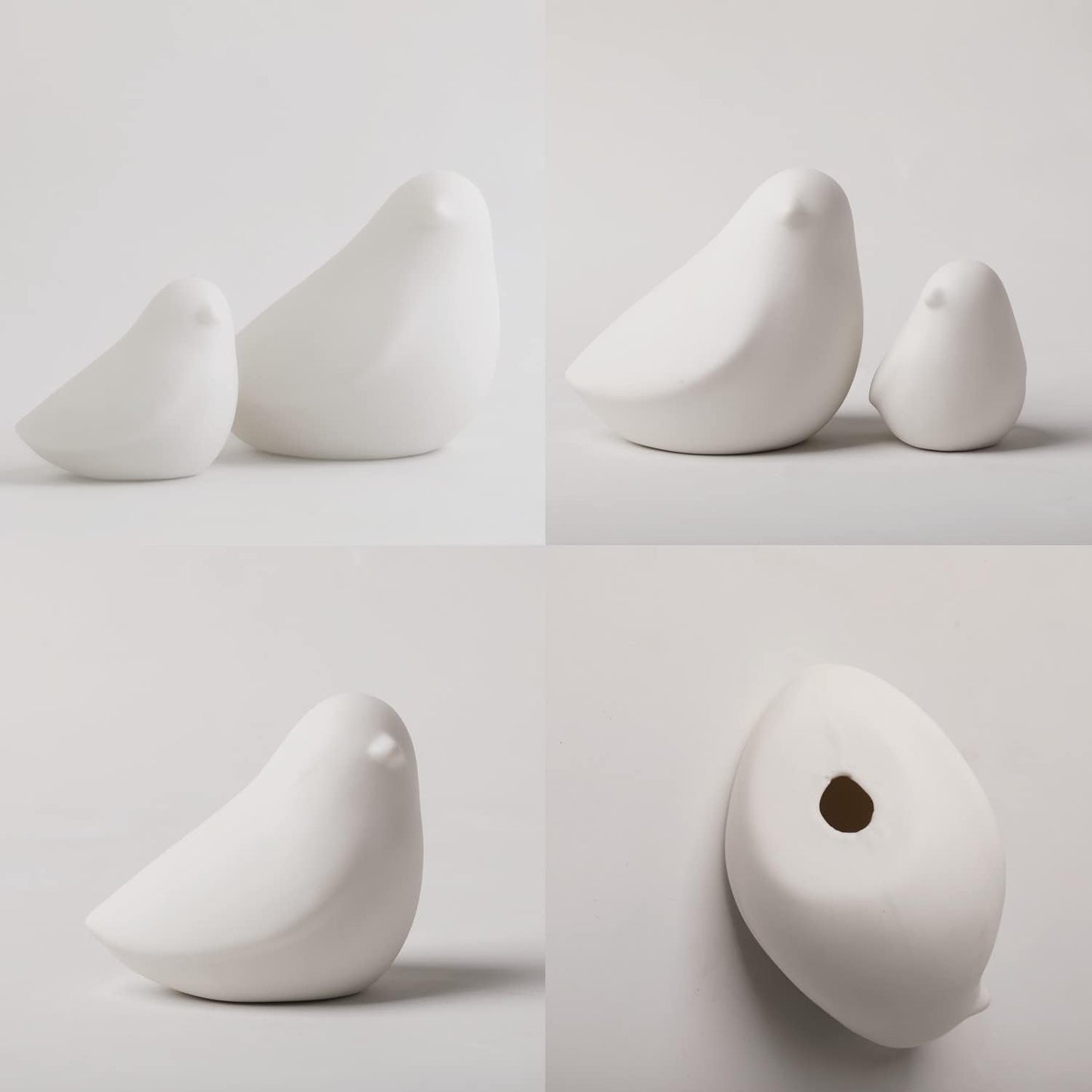 Ceramic Birds Figurines Small Birds Statues / White / Set of 2