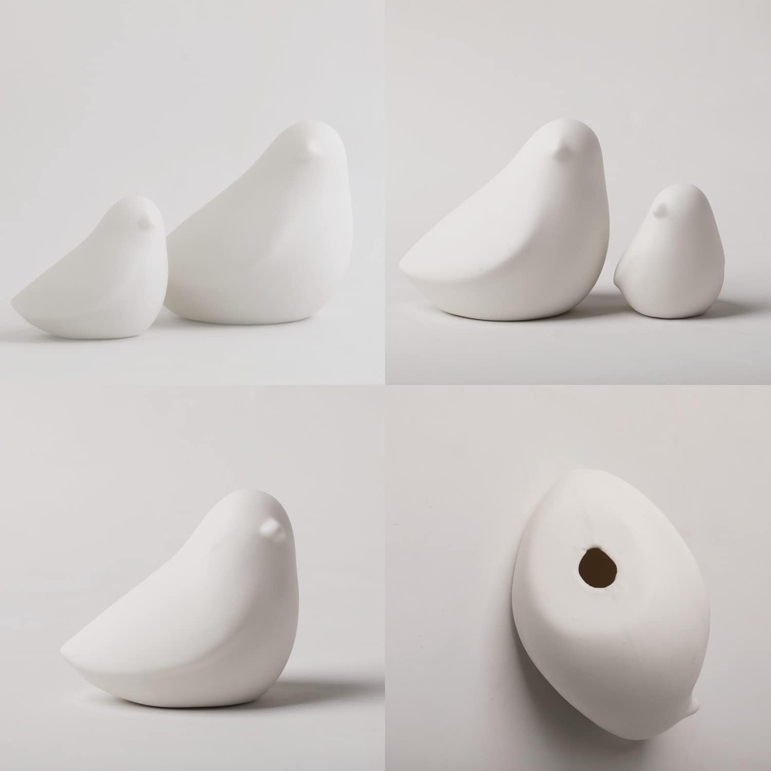 Ceramic Birds Figurines Small Birds Statues / White / Set of 2