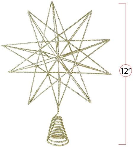 Glitter Star Christmas Tree Topper - 3-D Star Decor Ornament Decoration 13"