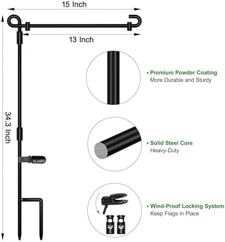 HOOSUN Garden Flag Stand, Premium Garden Flag Pole Holder Metal Wrought Iron Powder-Coated Weather-Proof Paint (2 Pack) with Tiger Clip and Spring Stoppers