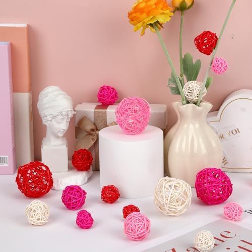 SANNIX 40 Pack Valentines Day Decorations Rattan Balls, 3 Sizes Wicker Ball