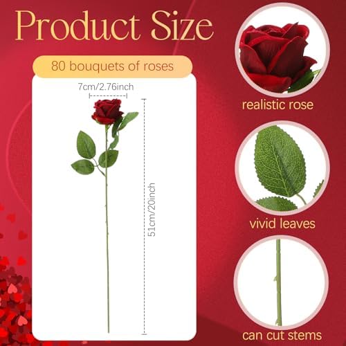 Hotop 80 Pcs Artificial Roses Flowers Bulk, Burgundy