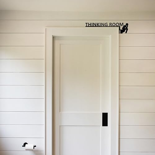 Thinking Room Funny Bathroom Wall Art & Funny Door Sign - Metal Rust-Resistant Decor with Humorous Quotes | Black Funny Bathroom Signs for Restroom | 13.8''x3.5'' Unique Toilet Door Topper Décor
